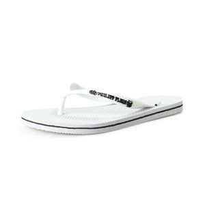Philipp Plein White/White Rubber Logo Print Flip Flops Shoes